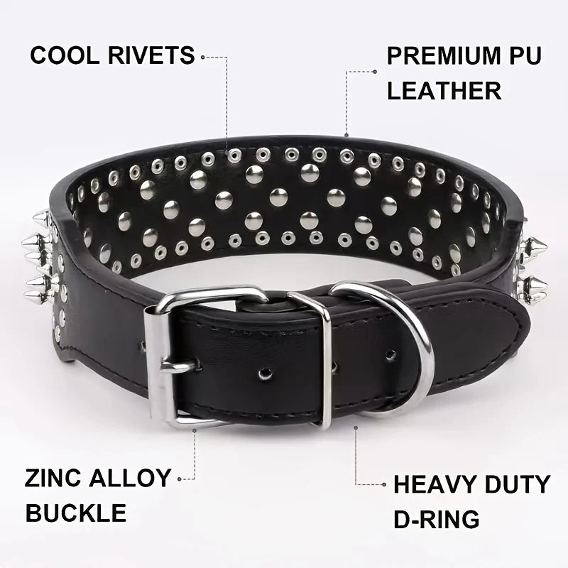 PAXX Spiked PU Leather Dog Collar 5cm