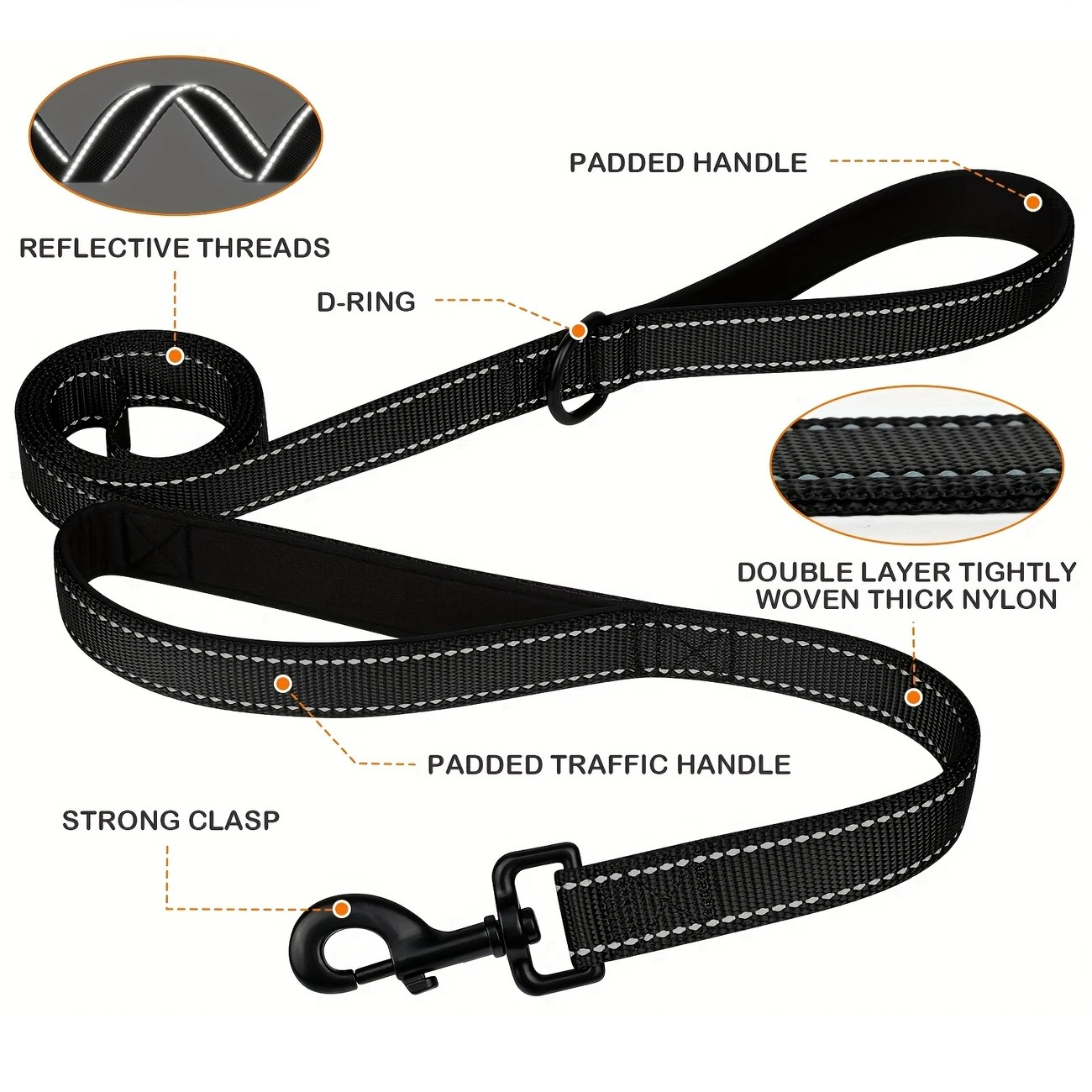 PAXX Reflective Dual Control Dog Lead 120cm